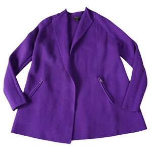 Talbots Petites Purple Pure Merino Wool‎ Knit Blazer Jacket Pockets Size P